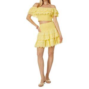 Lilly Pulitzer Brexley Yellow Eyelet Off the Shoulder Top & Ruffle Skirt Medium